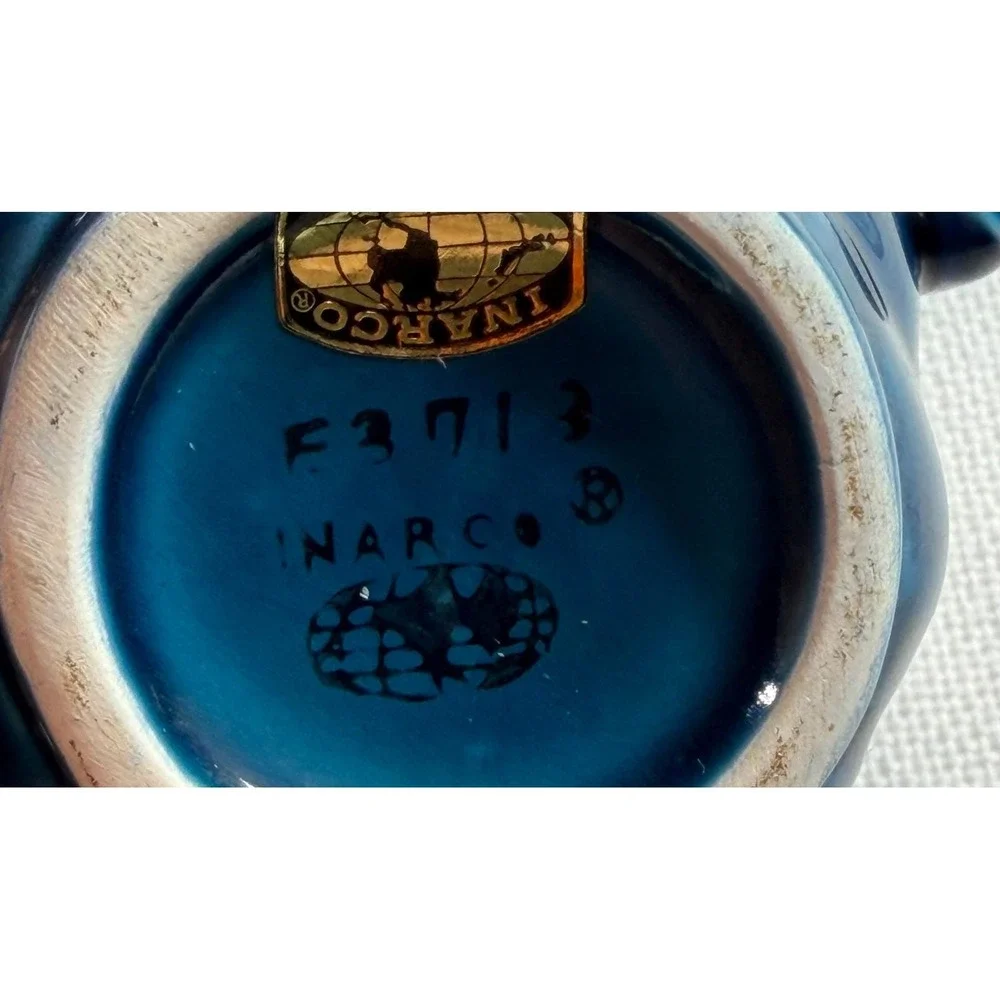 Vintage‎ Inarco Japan Blue Fruit Ceramic Creamer and Sugar Bowl Set E3713 Teal